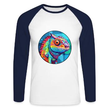 Chameleon Stained Glass Colorful Cartoon Kawaii An - Unisex Long Sleeve Baseball T-Shirt - white/navy - Front - Nik (191cm)