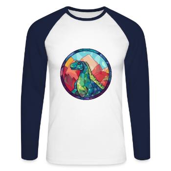 Dinodaur Stained Glass Colorful Cartoon Kawaii Ani - Unisex Long Sleeve Baseball T-Shirt - white/navy - Front - Nik (191cm)