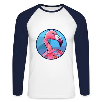Flamingo Stained Glass Colorful Cartoon Kawaii Ani - Unisex Long Sleeve Baseball T-Shirt - white/navy - Front - Nik (191cm)