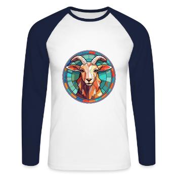 Chèvre vitrail coloré dessin animé Kawaii Animal - T-shirt baseball manches longues Homme - blanc/marine - Devant - Nik (191cm)