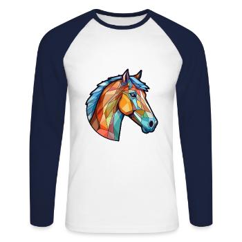 Pferd Bunte Karikatur Kawaii Tier - Unisex Baseballshirt langarm - Weiß/Navy - Vorne - Nik (191cm)