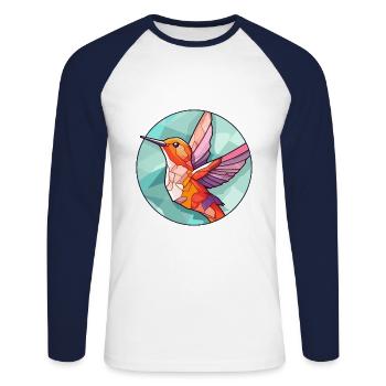Colibri vitrail coloré dessin animé Kawaii - T-shirt baseball manches longues Homme - blanc/marine - Devant - Nik (191cm)