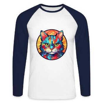 Kitten Stained Glass Colorful Cartoon Kawaii Anima - Unisex Long Sleeve Baseball T-Shirt - white/navy - Front - Nik (191cm)