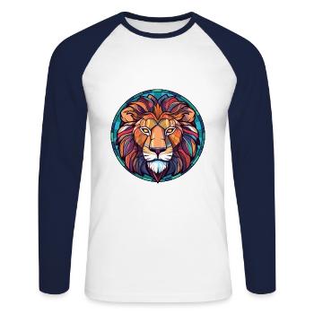 Lion vitrail coloré dessin animé Kawaii Animal - T-shirt baseball manches longues Homme - blanc/marine - Devant - Nik (191cm)
