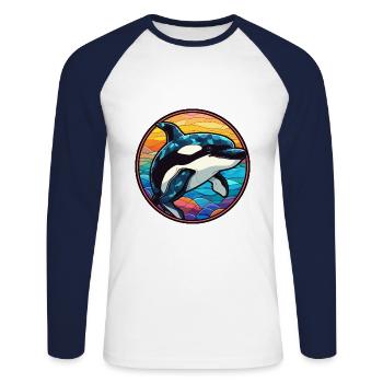 Orca Stained Glass Colorful Cartoon Kawaii Animal - Unisex Long Sleeve Baseball T-Shirt - white/navy - Front - Nik (191cm)