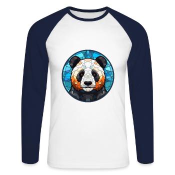 Panda Stained Glass Colorful Cartoon Kawaii Animal - Unisex Long Sleeve Baseball T-Shirt - white/navy - Front - Nik (191cm)
