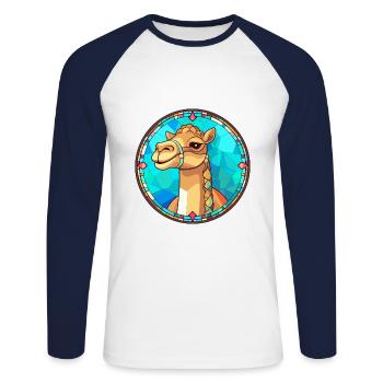 Kamel-Buntglas-Bunt-Cartoon-Kawaii-Tier - Unisex Baseballshirt langarm - Weiß/Navy - Vorne - Nik (191cm)