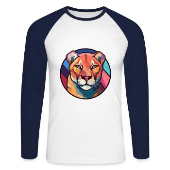 Cougar Buntglas Bunte Karikatur Kawaii Anima - Unisex Baseballshirt langarm - Weiß/Navy - Vorne - Nik (191cm)