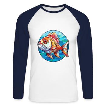 Poisson vitrail coloré dessin animé kawaii animal - T-shirt baseball manches longues Homme - blanc/marine - Devant - Nik (191cm)