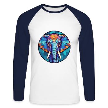 Elephant Stained Glass Colorful Cartoon Kawaii Ani - Unisex Long Sleeve Baseball T-Shirt - white/navy - Front - Nik (191cm)