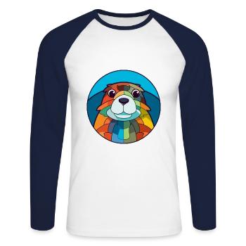 Gopher Stained Glass Colorful Cartoon Kawaii Anima - Unisex Long Sleeve Baseball T-Shirt - white/navy - Front - Nik (191cm)