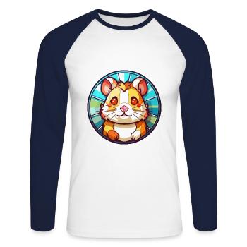 Hamster Bunte Karikatur Kawaii Anim - Unisex Baseballshirt langarm - Weiß/Navy - Vorne - Nik (191cm)