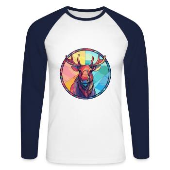 Moose Stained Glass Colorful Cartoon Kawaii Animal - Unisex Long Sleeve Baseball T-Shirt - white/navy - Front - Nik (191cm)