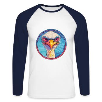 Straußen-Buntglas-Bunt-Cartoon-Kawaii-Anim - Unisex Baseballshirt langarm - Weiß/Navy - Vorne - Nik (191cm)