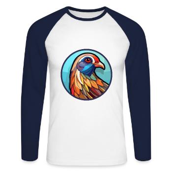 Perdrix vitrail coloré dessin animé Kawaii An - T-shirt baseball manches longues Homme - blanc/marine - Devant - Nik (191cm)