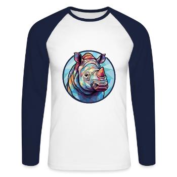 Rhino Stained Glass Colorful Cartoon Kawaii Animal - Unisex Long Sleeve Baseball T-Shirt - white/navy - Front - Nik (191cm)