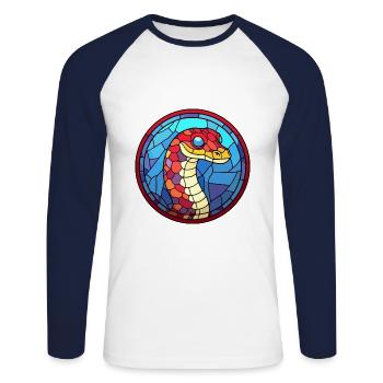 Schlange Buntes Buntes Cartoon Kawaii Tier - Unisex Baseballshirt langarm - Weiß/Navy - Vorne - Nik (191cm)