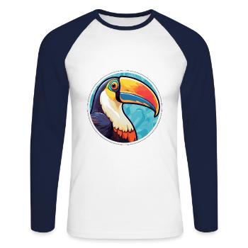 Tukan Bunte Karikatur Kawaii Anima - Unisex Baseballshirt langarm - Weiß/Navy - Vorne - Nik (191cm)