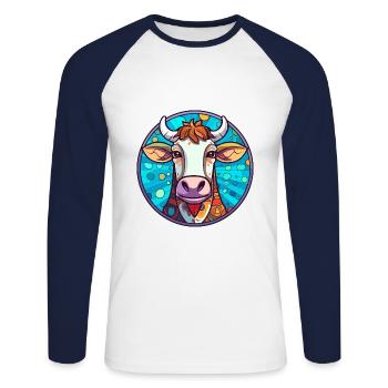 Kuh Buntes Glas Bunte Karikatur Kawaii Tier - Unisex Baseballshirt langarm - Weiß/Navy - Vorne - Nik (191cm)
