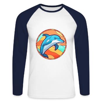 Delfin Buntes Glas Bunte Karikatur Kawaii Anim - Unisex Baseballshirt langarm - Weiß/Navy - Vorne - Nik (191cm)