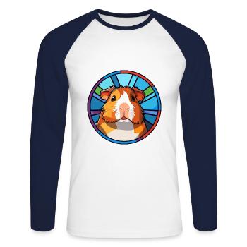 Cochon d’Inde vitrail coloré Cartoon Kawaii A - T-shirt baseball manches longues Homme - blanc/marine - Devant - Nik (191cm)