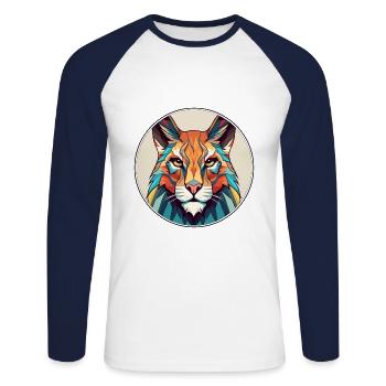 Lynx Stained Glass Colorful Cartoon Kawaii Animal - Unisex Long Sleeve Baseball T-Shirt - white/navy - Front - Nik (191cm)