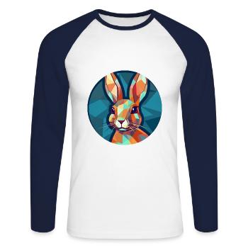 Rabbit Stained Glass Colorful Cartoon Kawaii Anima - Unisex Long Sleeve Baseball T-Shirt - white/navy - Front - Nik (191cm)
