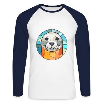 Siegel Buntes Glas Bunte Karikatur Kawaii Tier - Unisex Baseballshirt langarm - Weiß/Navy - Vorne - Nik (191cm)