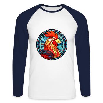 Hahn Buntes Glas Bunte Karikatur Kawaii Anim - Unisex Baseballshirt langarm - Weiß/Navy - Vorne - Nik (191cm)