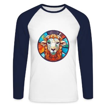 Schaf Buntes Glas Bunte Karikatur Kawaii Tier - Unisex Baseballshirt langarm - Weiß/Navy - Vorne - Nik (191cm)