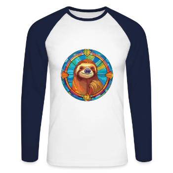 Faultier Buntes Buntes Cartoon-Kawaii-Tier - Unisex Baseballshirt langarm - Weiß/Navy - Vorne - Nik (191cm)