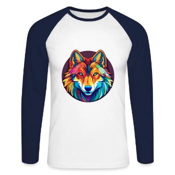 Wolf Buntes Glas Bunte Karikatur Kawaii Tier - Unisex Baseballshirt langarm - Weiß/Navy - Vorne - Nik (191cm)