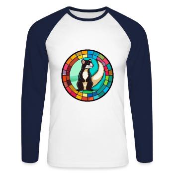 Skunk vitrail coloré dessin animé Kawaii Animal - T-shirt baseball manches longues Homme - blanc/marine - Devant - Nik (191cm)