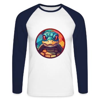 Schildkröte Bunte Karikatur Kawaii Anima - Unisex Baseballshirt langarm - Weiß/Navy - Vorne - Nik (191cm)