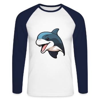 Orca Cute Happy Kawaii Cartoon Clipart Animal - Unisex Long Sleeve Baseball T-Shirt - white/navy - Front - Nik (191cm)