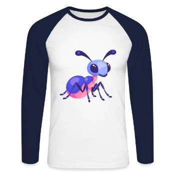 Fourmi mignon heureux kawaii dessin animé Clipart Animal - T-shirt baseball manches longues Homme - blanc/marine - Devant - Nik (191cm)