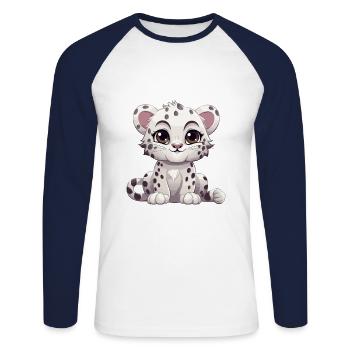 Léopard des neiges mignon heureux Kawaii dessin animé Clipart Ani - T-shirt baseball manches longues Homme - blanc/marine - Devant - Nik (191cm)