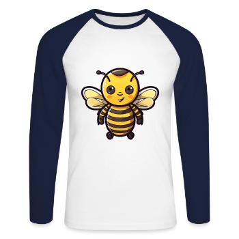 Bee Cute Happy Kawaii Cartoon Clipart Animal - Unisex Long Sleeve Baseball T-Shirt - white/navy - Front - Nik (191cm)