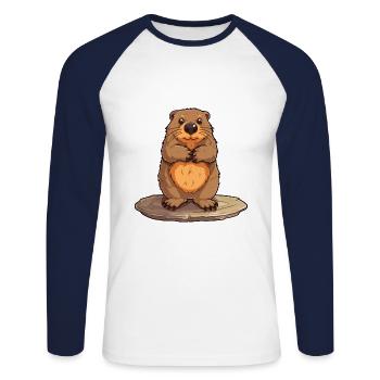Beaver Cute Happy Kawaii Cartoon Clipart Animal - Unisex Long Sleeve Baseball T-Shirt - white/navy - Front - Nik (191cm)