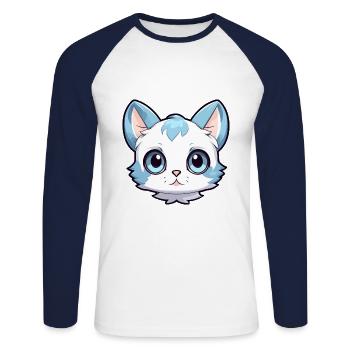 Égée Chat Mignon Heureux Kawaii Cartoon Clipart Anima - T-shirt baseball manches longues Homme - blanc/marine - Devant - Nik (191cm)