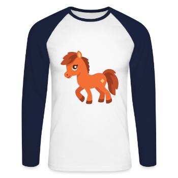 pferd niedlich glücklich kawaii cartoon clipart tier - Unisex Baseballshirt langarm - Weiß/Navy - Vorne - Nik (191cm)