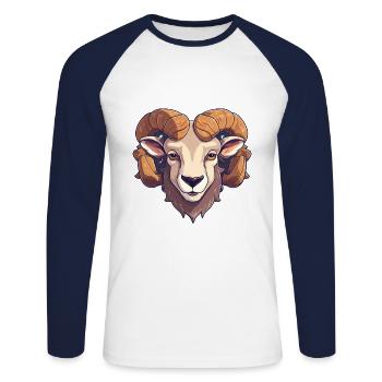 Bighorn Schaf Niedlich Glücklich Kawaii Cartoon Clipart An - Unisex Baseballshirt langarm - Weiß/Navy - Vorne - Nik (191cm)