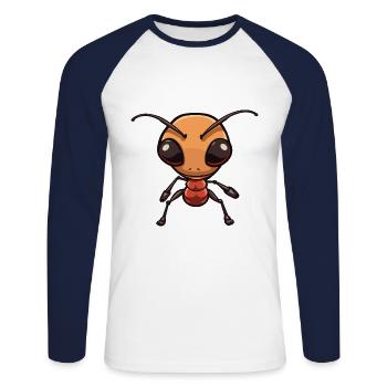 Fourmi mignon heureux kawaii dessin animé Clipart Animal - T-shirt baseball manches longues Homme - blanc/marine - Devant - Nik (191cm)