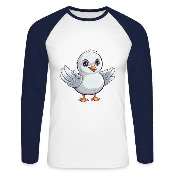 Mouette mignon heureux Kawaii Cartoon Clipart Animal - T-shirt baseball manches longues Homme - blanc/marine - Devant - Nik (191cm)