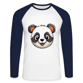 Panda Mignon Heureux Kawaii Cartoon Clipart Animal - T-shirt baseball manches longues Homme - blanc/marine - Devant - Nik (191cm)