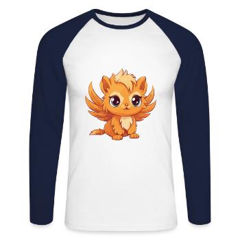 Griffin Mignon Heureux Kawaii Cartoon Clipart Animal - T-shirt baseball manches longues Homme - blanc/marine - Devant - Nik (191cm)