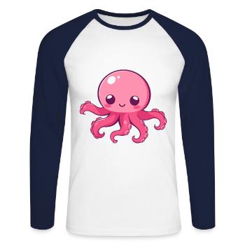 Oktopus Niedlich Glücklich Kawaii Cartoon Clipart Tier - Unisex Baseballshirt langarm - Weiß/Navy - Vorne - Nik (191cm)
