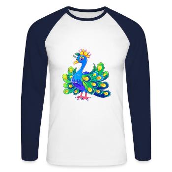 Pfau Niedlich Glücklich Kawaii Cartoon Clipart Tier - Unisex Baseballshirt langarm - Weiß/Navy - Vorne - Nik (191cm)