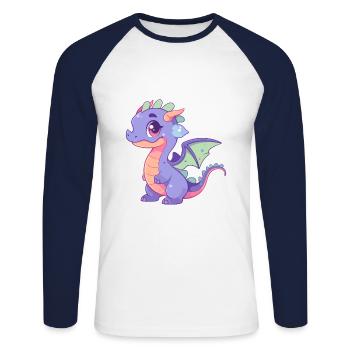 Drache Niedlich Glücklich Kawaii Cartoon Clipart Tier - Unisex Baseballshirt langarm - Weiß/Navy - Vorne - Nik (191cm)