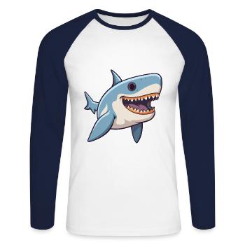 Requin mignon heureux kawaii dessin animé Clipart Animal - T-shirt baseball manches longues Homme - blanc/marine - Devant - Nik (191cm)